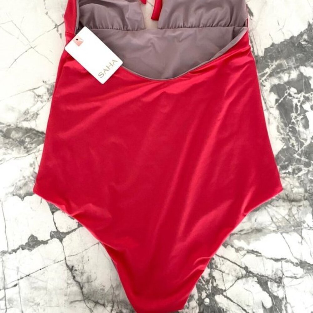 Saha Reversible Halter Swimsuit Coral/Tan - Picture 2 of 2